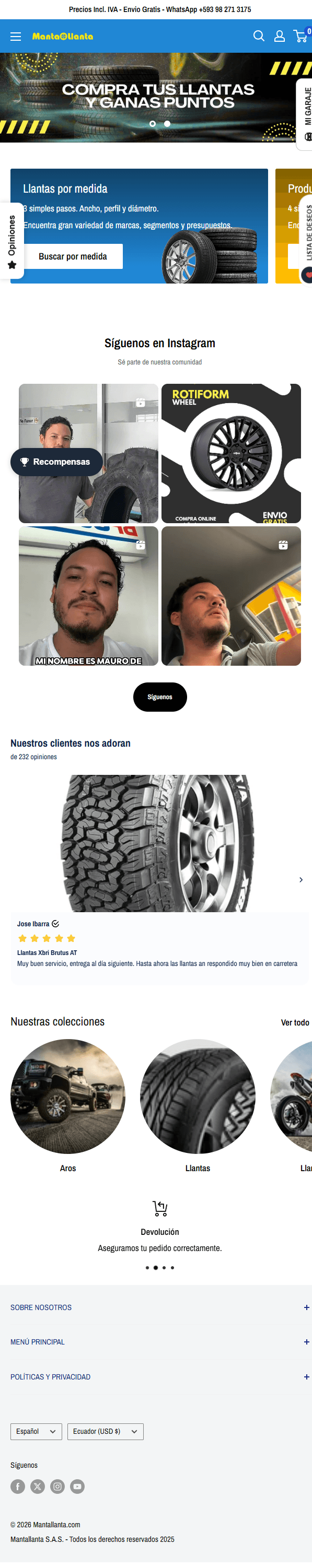 Manta Llanta — tienda en línea desarrollada por Initec Studio (mobile)