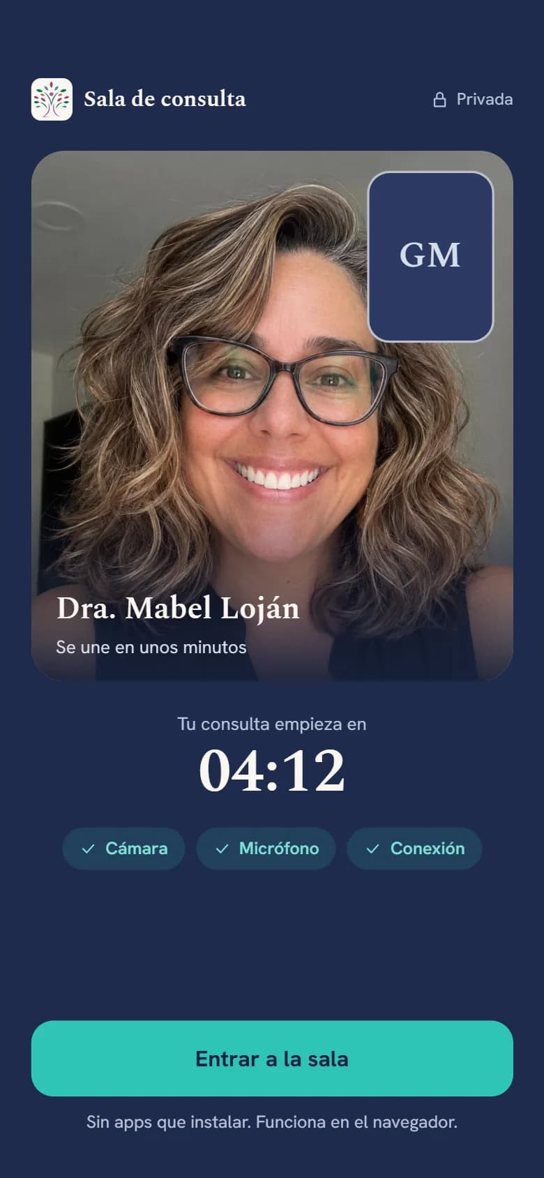 Sala de espera de la videoconsulta en el celular